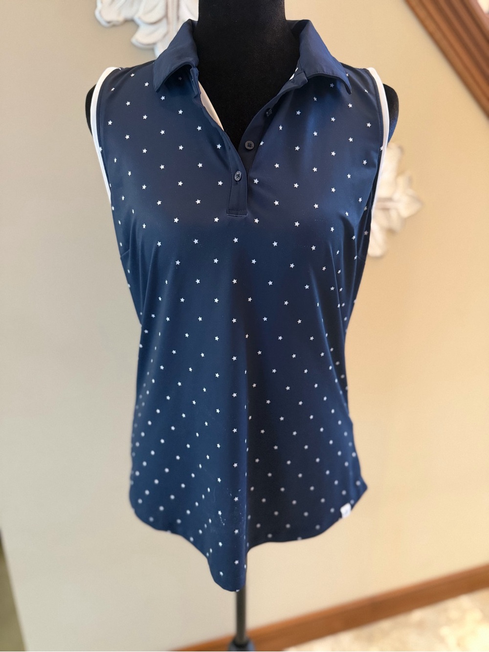 Lady Hagen Sleeveless Golf Polo Shirt Women’s Small Navy White Star  EUC T101